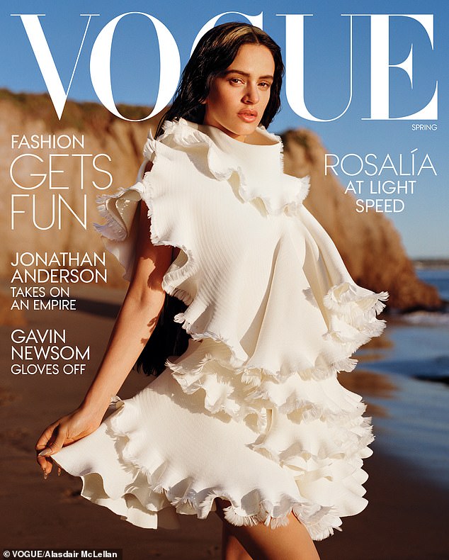 Rosalia has landed on the spring cover of Vogue magazine. The 33-year-old singer wore a white dress for the front of the fashion bible as she let her long black hair fall over her shoulders