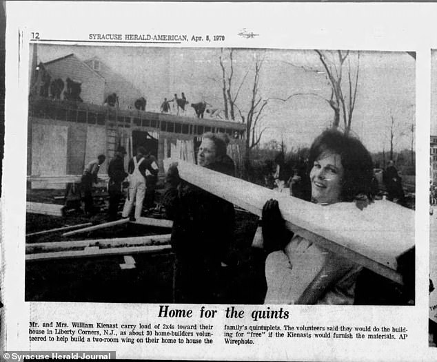 Local newspaper coverage documented how volunteers rallied to extend the family's home in 1970 to make more space for the growing brood