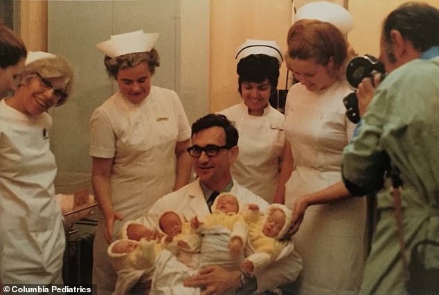 Dr Raphael Jewelewicz and medical staff at Columbia-Presbyterian Medical Center in New York City, where the quintuplets were born in February 1970