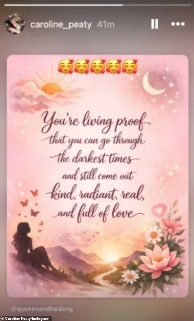 Caroline has since shared a tranquil image of sunset with the words: 'You're living proof that you can go through the darkest times and still come out kind, radiant, real and full of love'