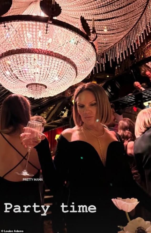 Victoria's sister Louise Adam wowed in an off-the-shoulder black plunging dress as she danced under the impressive chandelier