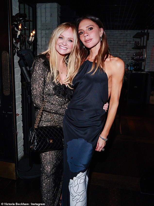 Victoria was also joined by Spice Girls bandmate Emma Bunton who wowed in a black lace plunging gown