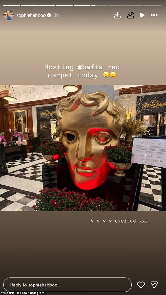 She will be hosting the red carpet with her husband Jamie Laing who shared also shared a snap of her getting ready to his story