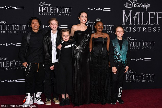 Jolie shares five other children with ex-husband Brad Pitt, 61: Pax, 22, Zahara, 21, Shiloh, 19, and 17-year-old twins Knox and Vivienne; seen in 2019