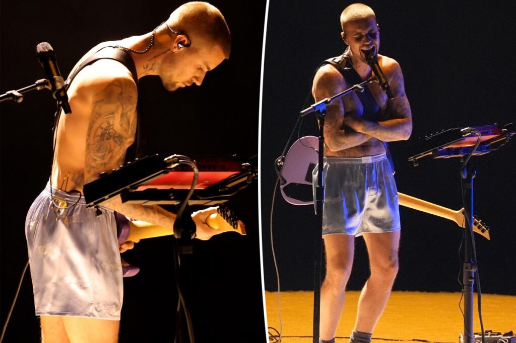 Justin Bieber strips down to sparkly boxers for Grammys 2026 performance with wife Hailey in audience