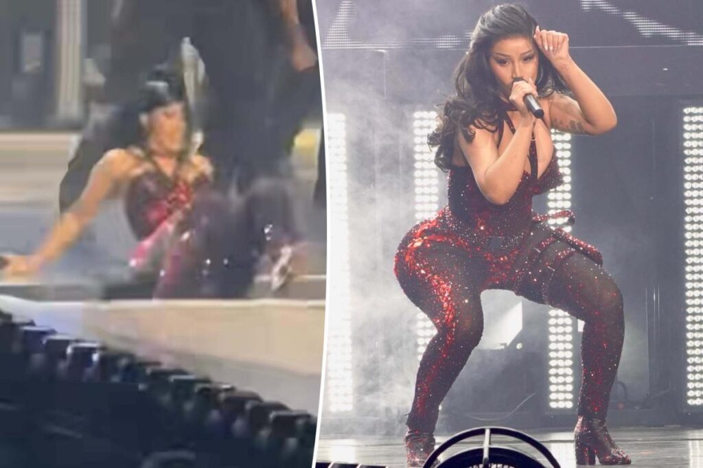 Cardi B takes another tumble on Little Miss Drama Tour, falls through trap door