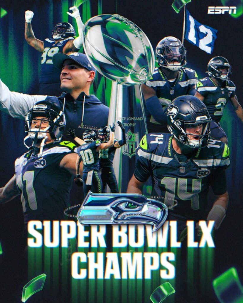 The Seattle Seahawks have won the SuperBowl LX , defeating the New England Patriots (29-13)