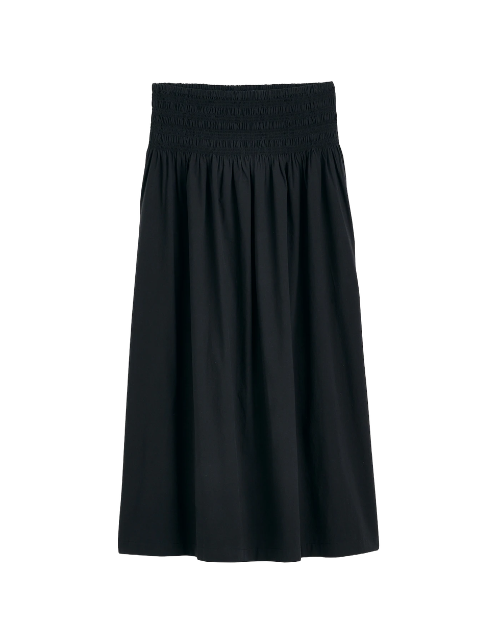 Smocked-Waist Poplin Midi Skirt