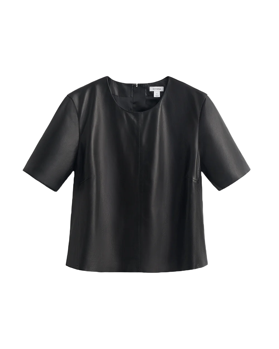 Leather Cropped T-Shirt 