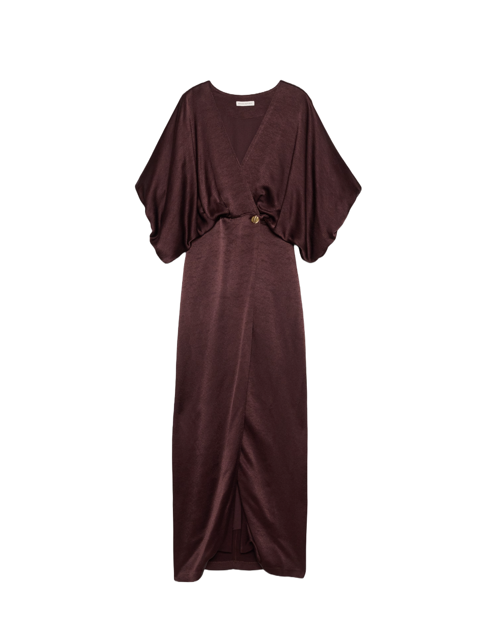 Hammered Satin Wrap Maxi Dress