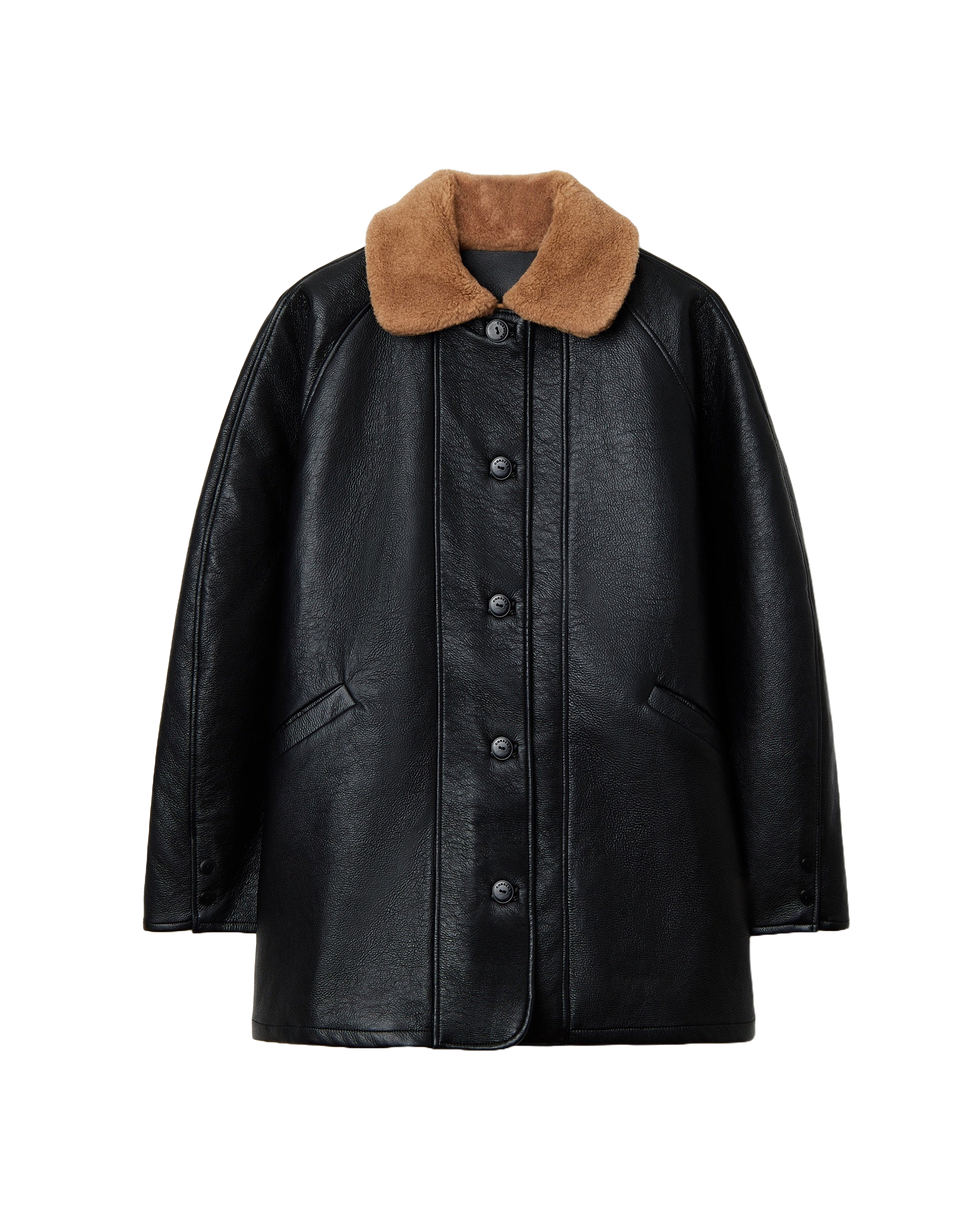 Aviator Midi Faux-Leather Coat