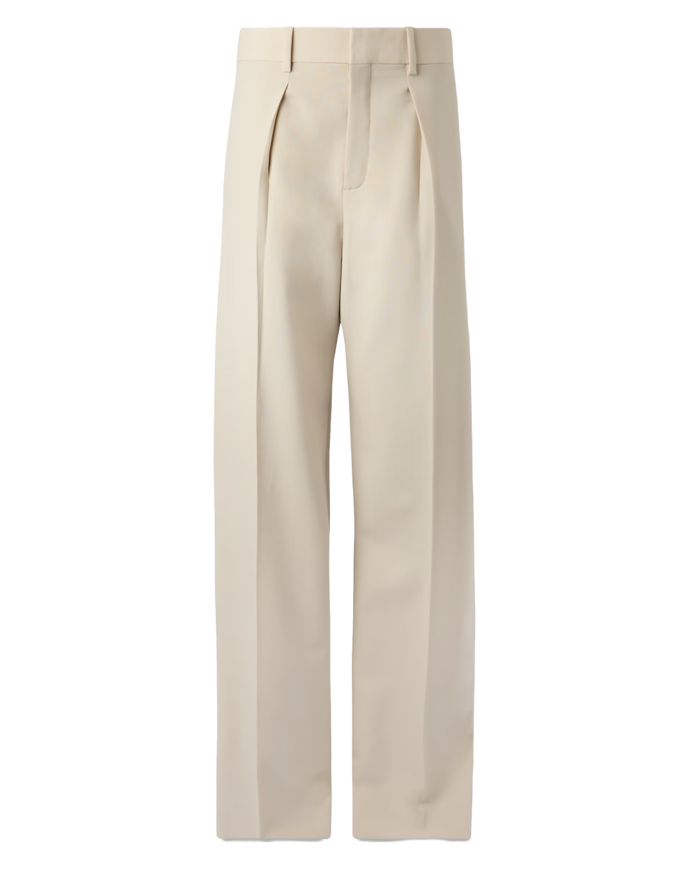 Pleated Wool Straight-Leg Pants 