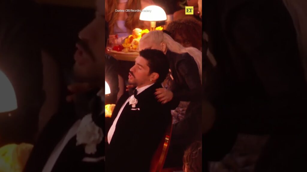 Mother Monster, #ladygaga, gave #badbunny a lil’ spook at the #GRAMMYs. 👻