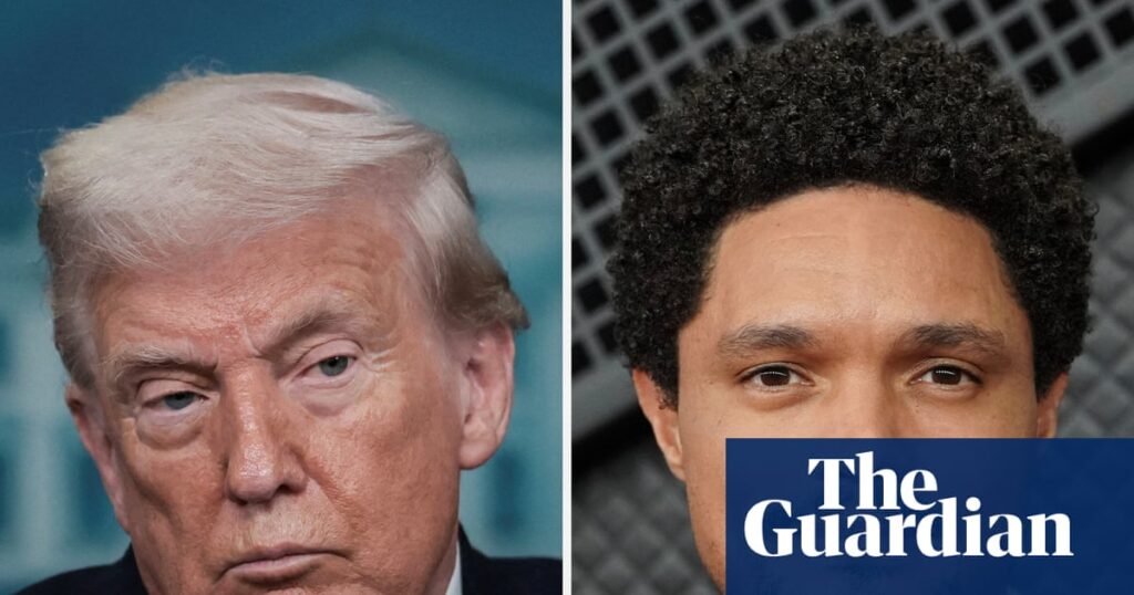 Trump threatens to sue Trevor Noah over Epstein joke at Grammys | Donald Trump Trump threatens to sue Trevor Noah over Epstein joke at Grammys | Donald Trump