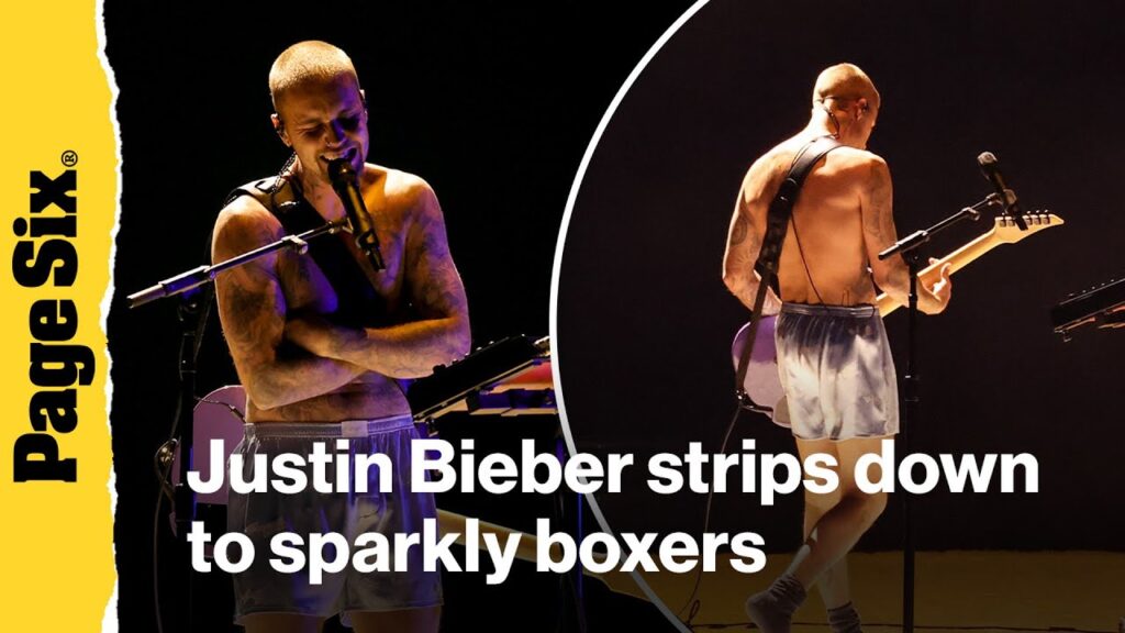 Justin Bieber strips down to sparkly boxers for Grammys 2026 performance w/ wife Hailey in audience Justin Bieber strips down to sparkly boxers for Grammys 2026 performance w/ wife Hailey in audience