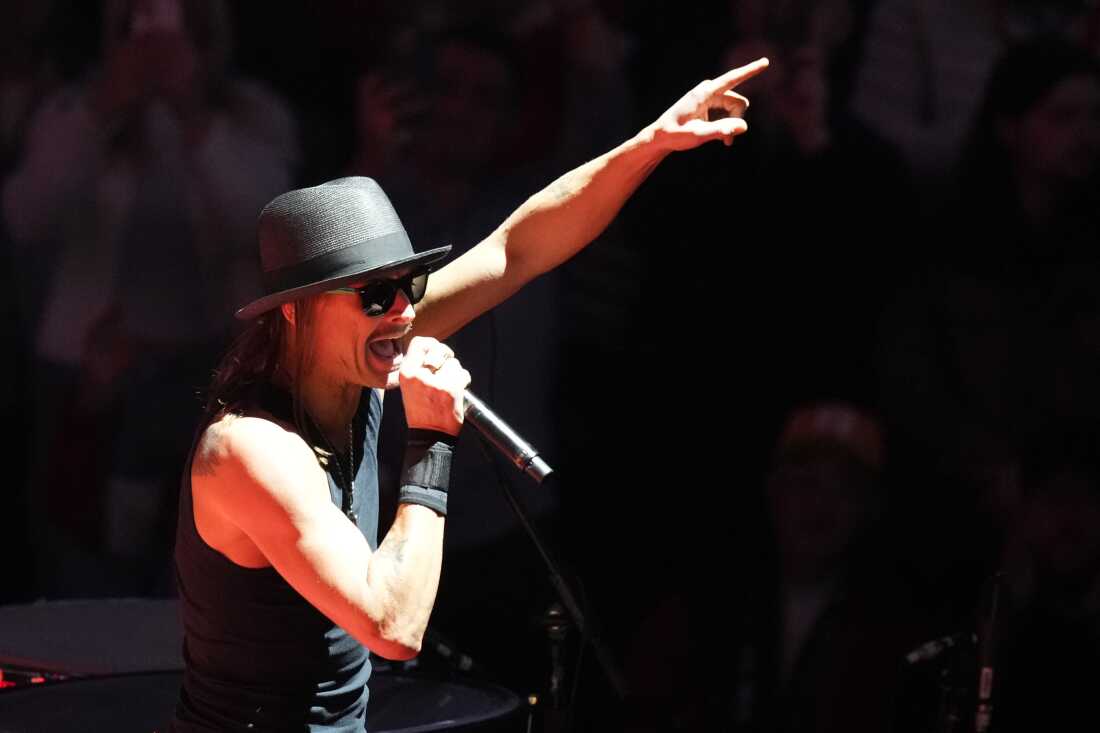 Kid Rock performs before President-elect Donald Trump arrives at a rally ahead of the 60th Presidential Inauguration, Sunday, Jan. 19, 2025, in Washington.