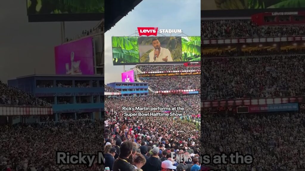 Ricky Martin performs at the Super Bowl Halftime Show with Bad Bunny.