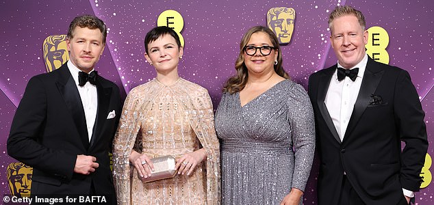 LONDON, ENGLAND - FEBRUARY 22: (L-R) Josh Dallas, Ginnifer Goodwin, Yvett Merino and Jared Bush, CCO, Walt Disney Animation Studios attend the EE BAFTA Film Awards 2026 at The Royal Festival Hall on February 22, 2026 in London, England. (Photo by Aurore Marechal/BAFTA/Getty Images for BAFTA)