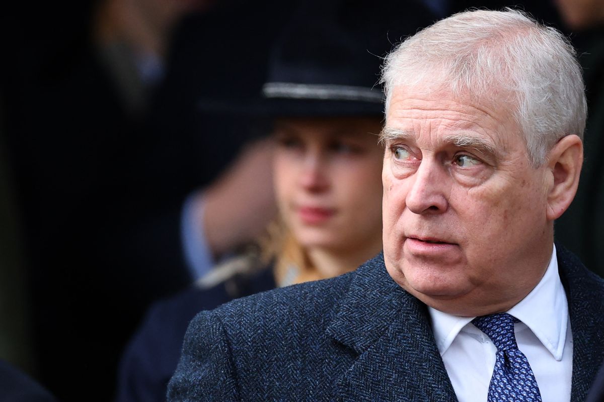 Britain's Prince Andrew, Duke of York leaves after attending for the Royal Family's traditional Christmas Day service at St Mary Magdalene Church