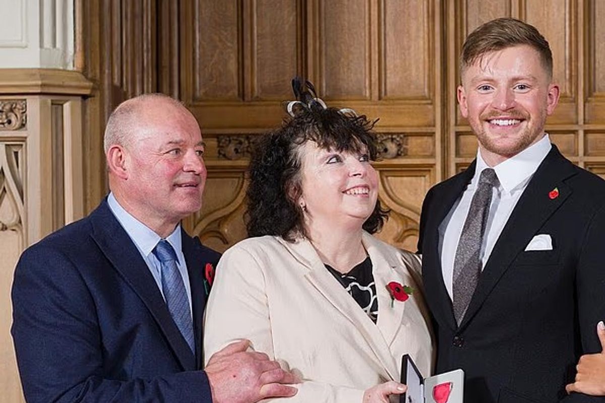 Adam Peaty's estranged mother Caroline, has praised her husband Mark for being her 'rock' amid their ongoing family feud