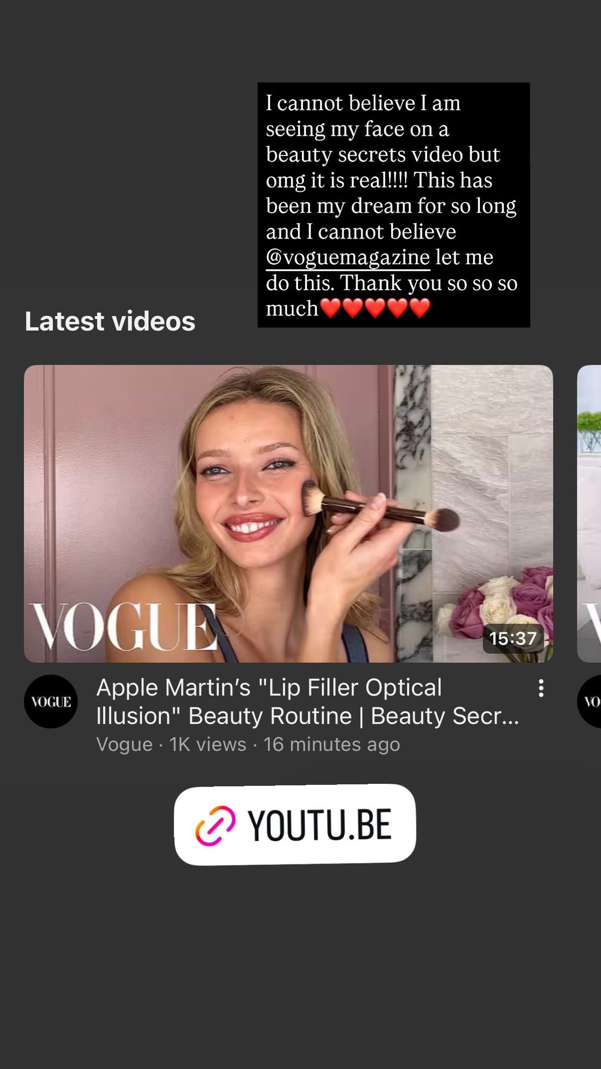 Apple took to Instagram to share her Vogue video which revealed the cosmetic surgery she had done