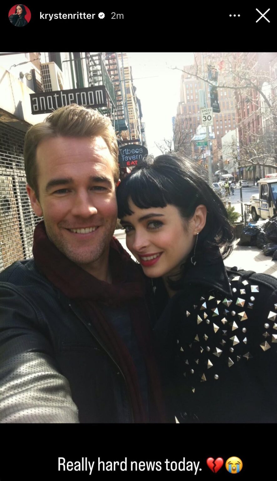 Krysten Ritter remembers James Van Der Beek “Really hard news today. 💔😭!”