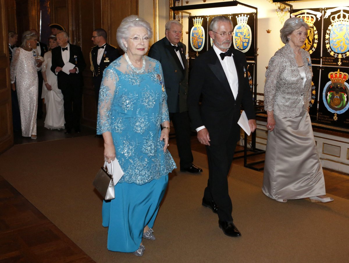 Princess Christina, Tord Magnuson, and Princess Margaretha attend a banquet celebrating the King of Sweden's 70th birthday at the Royal Palace in Stockholm on April 30, 2016 (Christine Olsson/TT News Agency/Alamy)