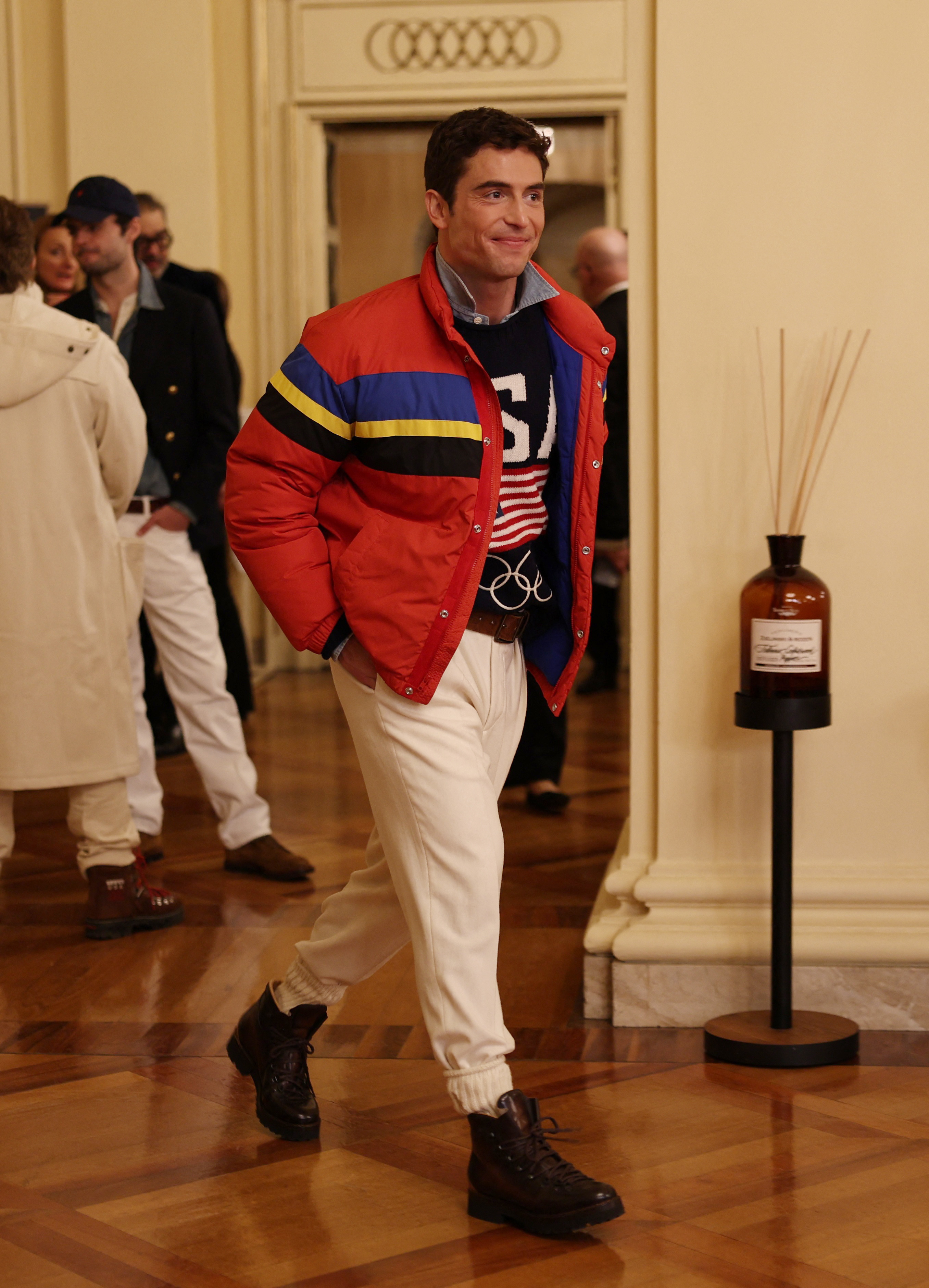 Benito Skinner arrives at the La Scala event ahead of the opening ceremony of the Milano Cortina Games.