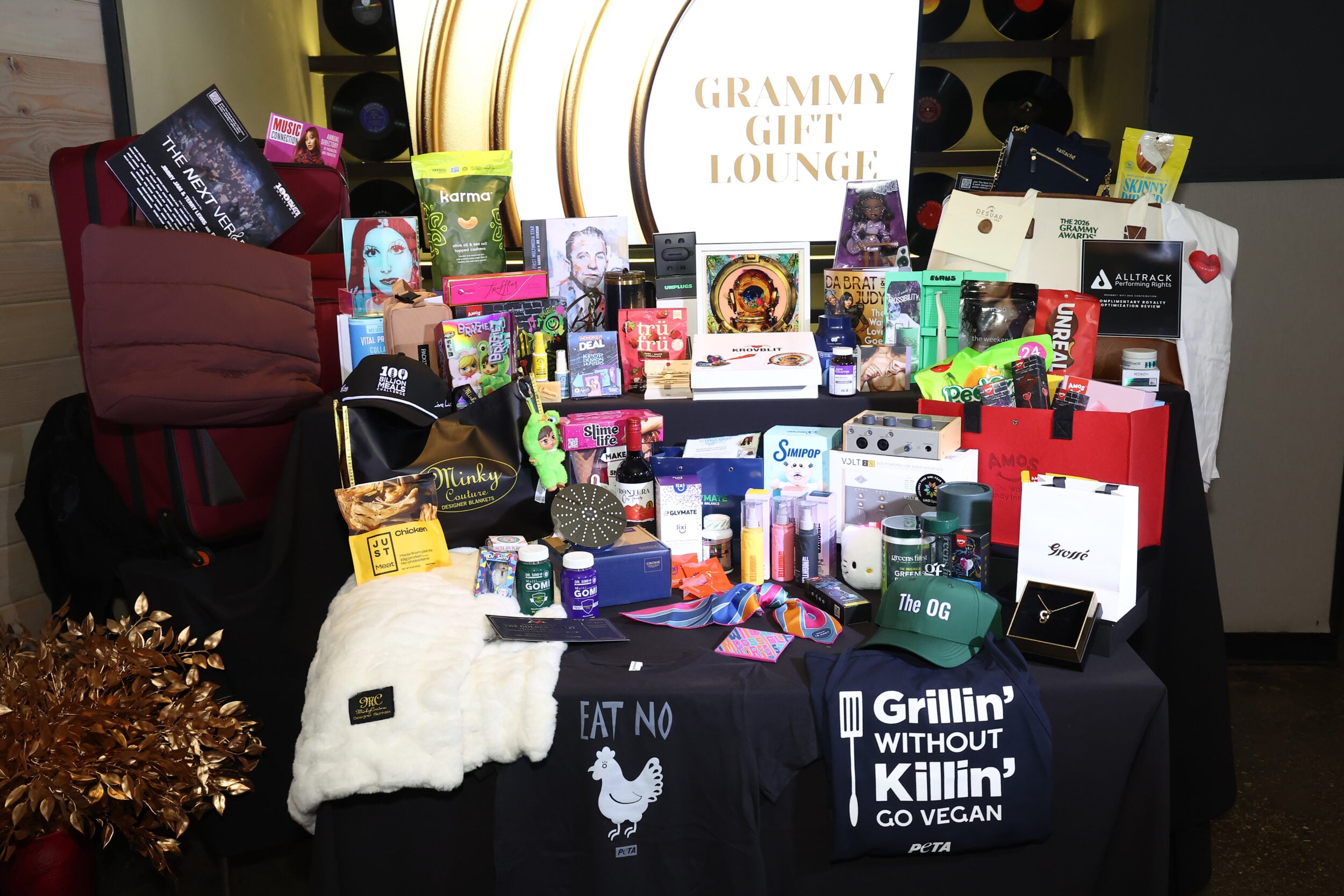 LOS ANGELES, CALIFORNIA - JANUARY 31: Products on display at the Gift Lounge during the 68th GRAMMY Awards on January 31, 2026 in Los Angeles, California. (Photo by Tommaso Boddi/Getty Images for The Recording Academy)