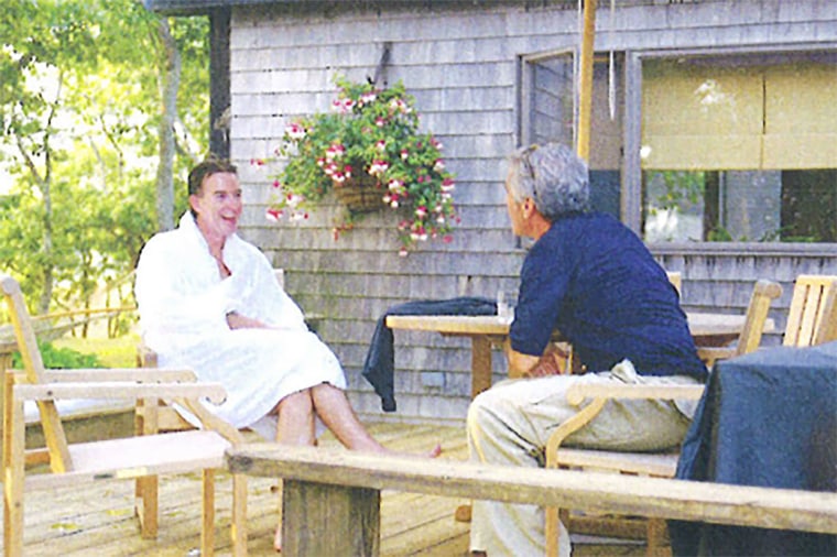 Mandelson and Epstein in an undated image from the disgraced financier's 50th birthday book. 