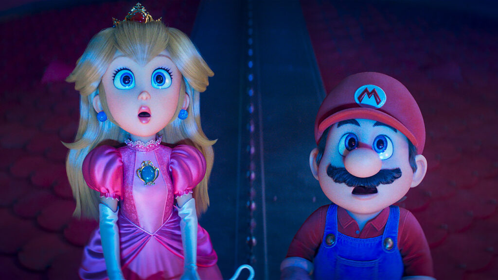 L to R: Princess Peach and Mario in Nintendo and Illumination’s The Super Mario Galaxy Movie