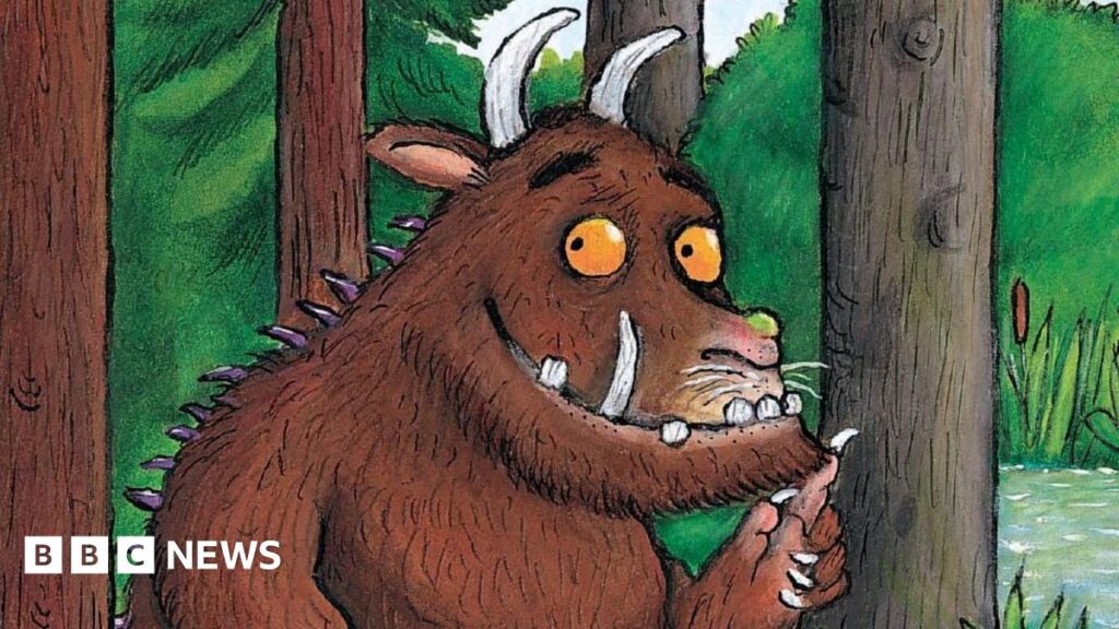 Gruffalo Granny: Julia Donaldson reveals new character and title for third book Julia Donaldson in a blue and white blouse with Axel Scheffler in a pink shirt