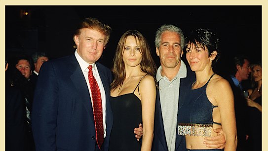 Donald Trump and his now-wife, Melania, with Jeffrey Epstein and Ghislaine Maxwell at Mar-a-Lago in Palm Beach, Florida, in 2000.