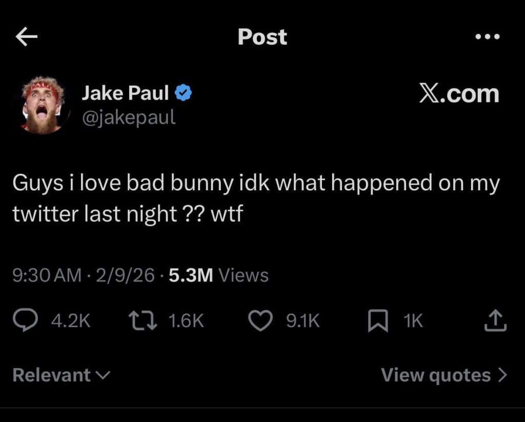 Jake Paul tries to pull the “my twitter got hacked” after backlash on Bad Bunny rant