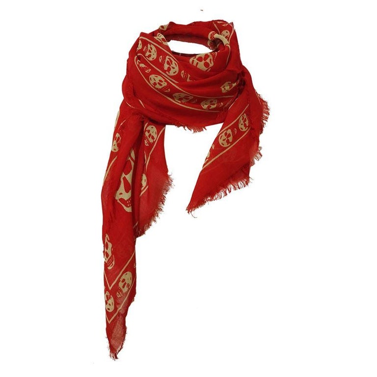 Alexander Mcqueen Red Skull Scarf