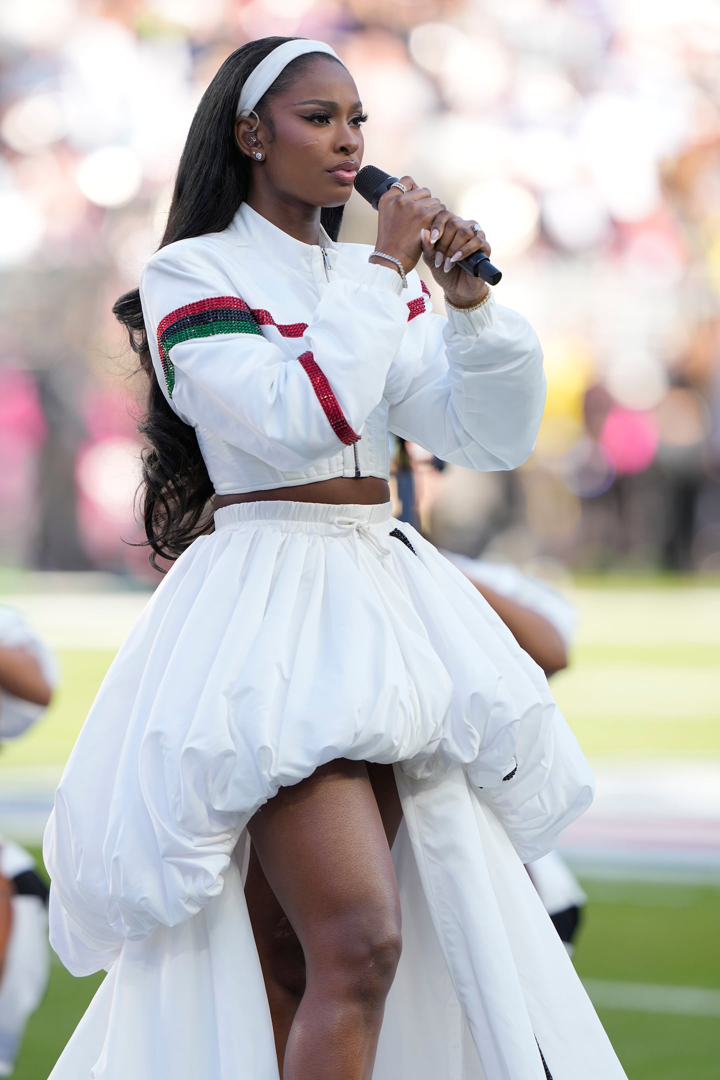 Coco Jones performed "Lift Every Voice and Sing" before Super Bowl 60.