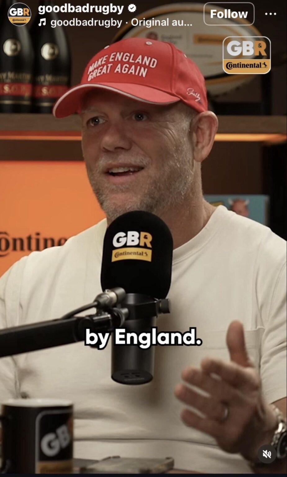 Mike Tindall wearing a Make England Great Again hat