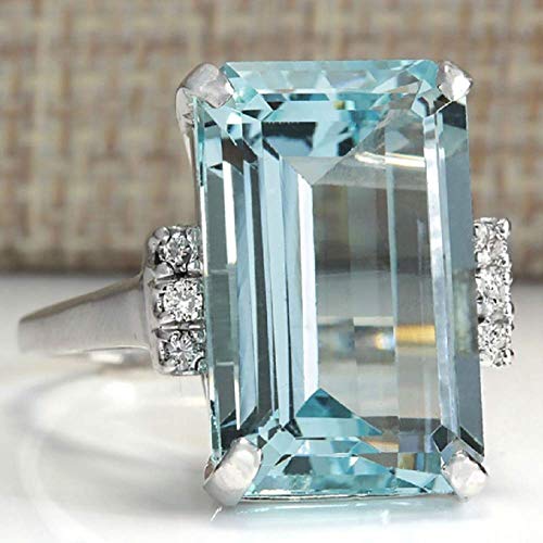 Lvshi Vintage Women 925 Silver Aquamarine Gemstone Ring Cz Cubic Zirconia Ring Wedding Jewelry Size 6-11（size 9）