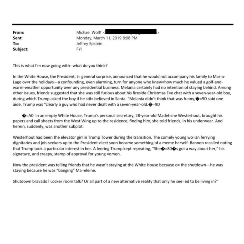 Trump Allegedly Bragged to Friends About Affair with Personal Secretary During First Term, per Epstein Files