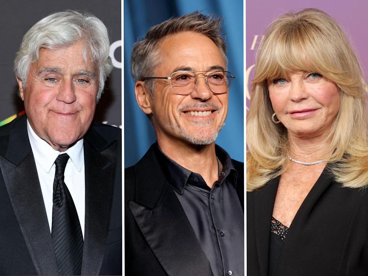 Composite image of Jay Leno, Robert Downey Jr., and Goldie Hawn.