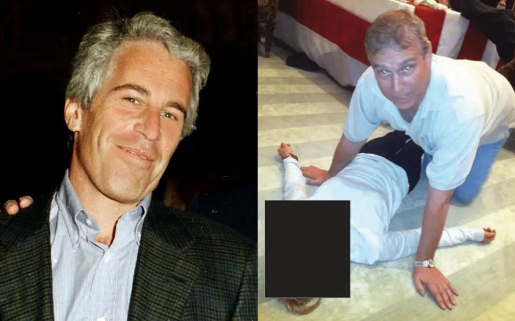 Composite image showing Jeffrey Epstein, the former prince Andrew and an unidentified woman.