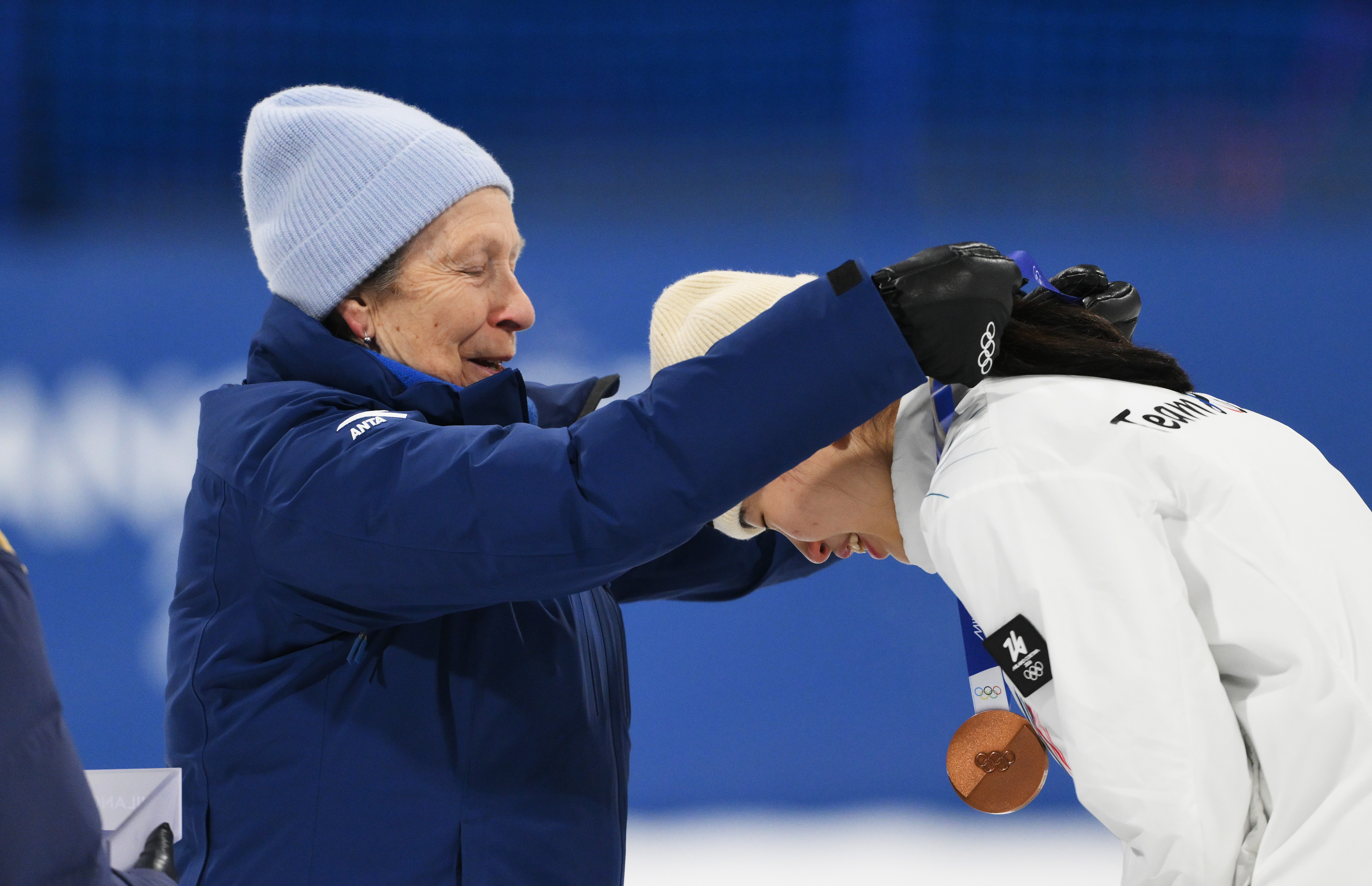 Princess Anne hands out medals during the 2026 Olympics