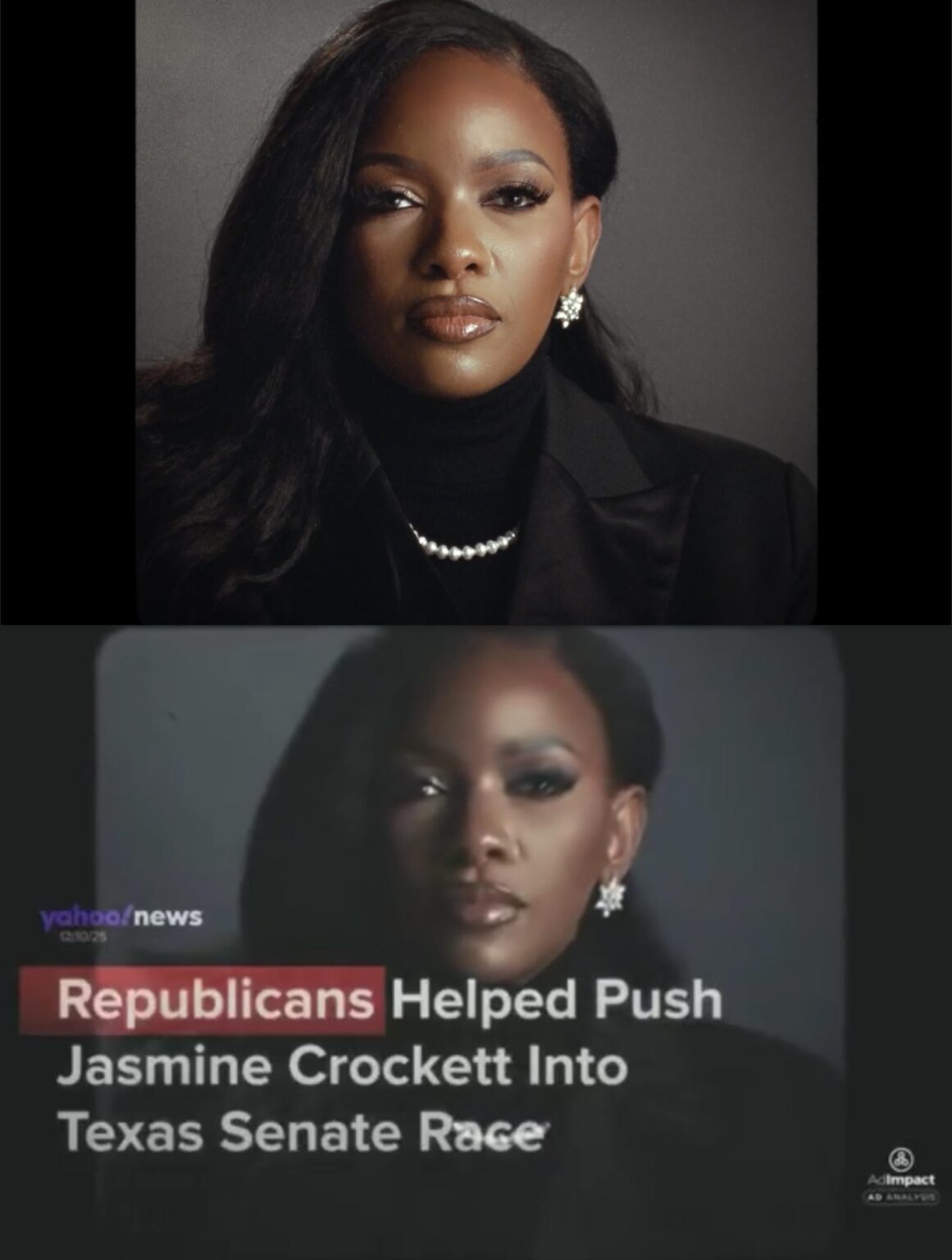 Jasmine Crockett has criticized a Super PAC ad for darkening her skin color. Here is the comparison for reference.