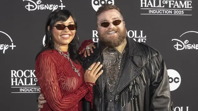 Teddy Swims and Raiche Wright attend the 2025 Rock & Roll Hall of Fame Induction Ceremony, November 8, 2025 (Disney/Cristian Lopez)