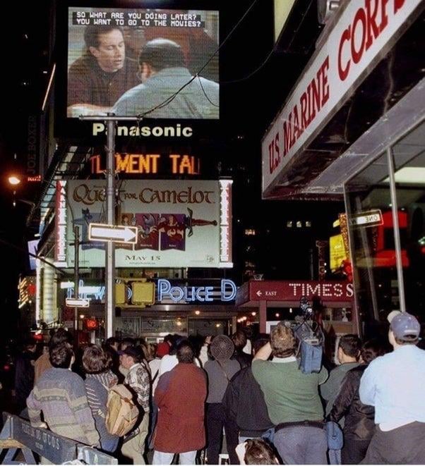 This picture from 1998 depicting people watching Seinfeld on Times Square shows how prevalent monoculture was during the 90s.