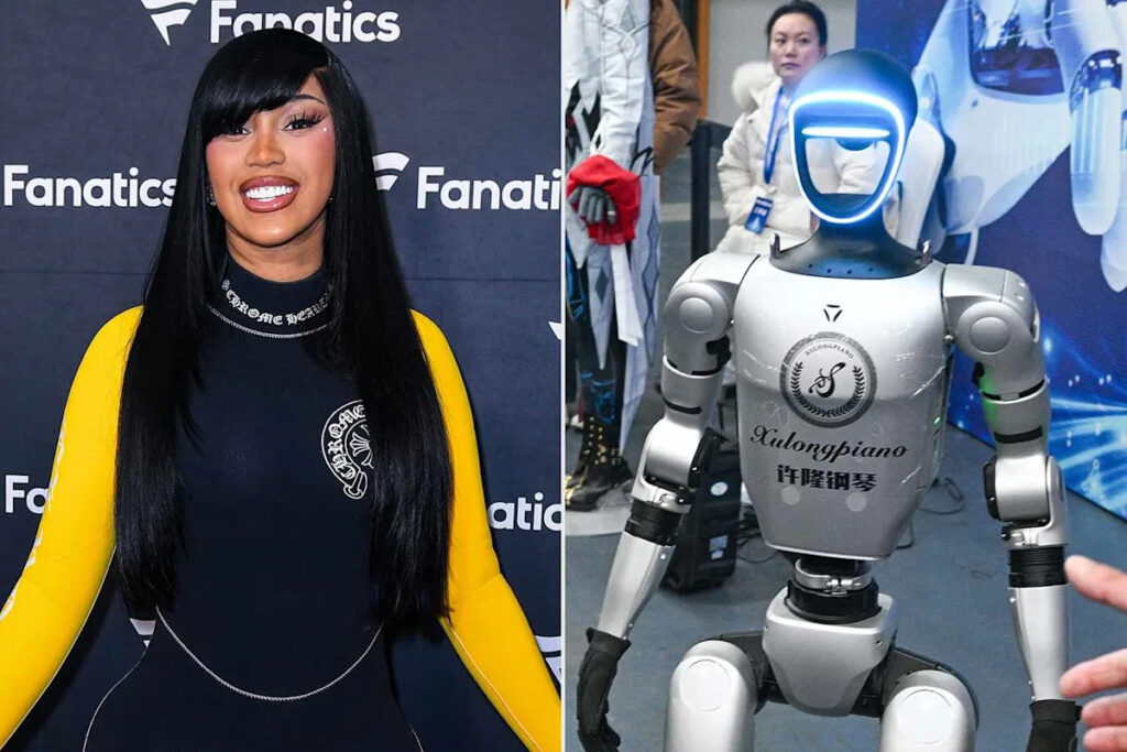 Cardi B Falls to the Ground While Jokingly Giving Robot a Lap Dance Ahead of Super Bowl Party