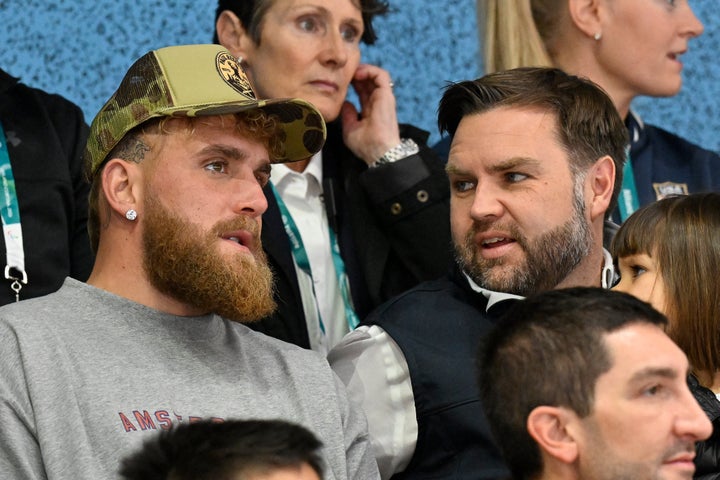Jake Paul and JD Vance take in the U.S. women's hockey match at the Winter Olympics. 