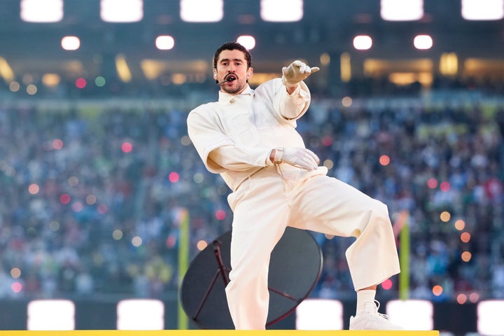 Bad Bunny lets it rip during his Super Bowl halftime show.