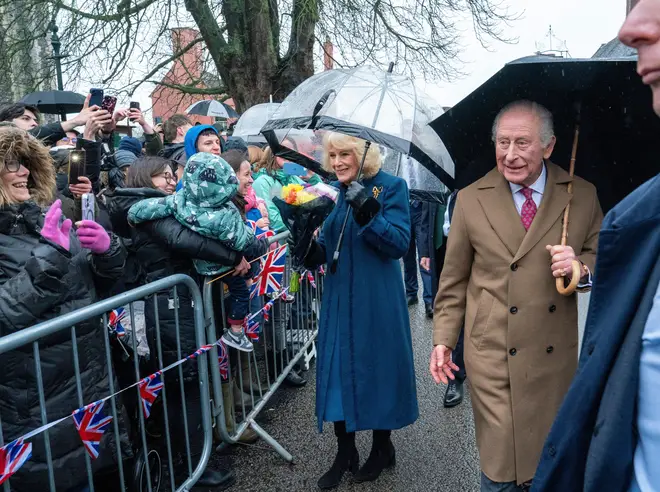 Britain's King Charles III and Queen Camilla greet the public in Dedham, England