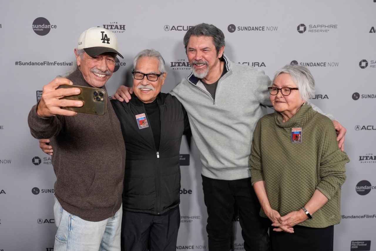 Edward James Olmos, from left, Luis Valdez, Lou Diamond Phillips, and Lupe Valdez